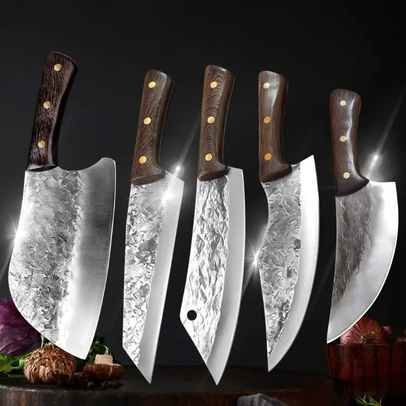 Hand Forged Blade Kitchen Knives Chop Bone Cleaver Meat Vegetables Boning Butcher Knife Wood Handle Chef Barbecue Cooking Tools