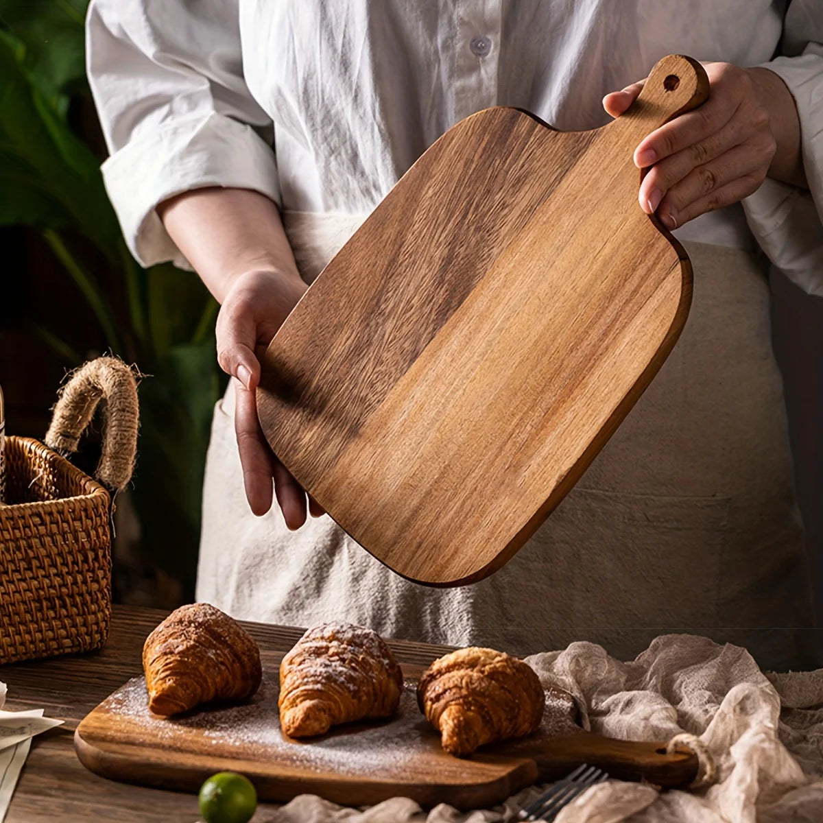 1pc  Acacia Wood Bread Board, Pizza Board, Kitchen Utensils For Baking Pizza, Bread, Cutting Fruit, Vegetables, Cheese, Meat