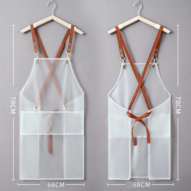 New Apron Waterproof And Oil-proof Strap Fashionable Korean-style Overalls Household Kitchen Cooking Women's TPU Work Clothes