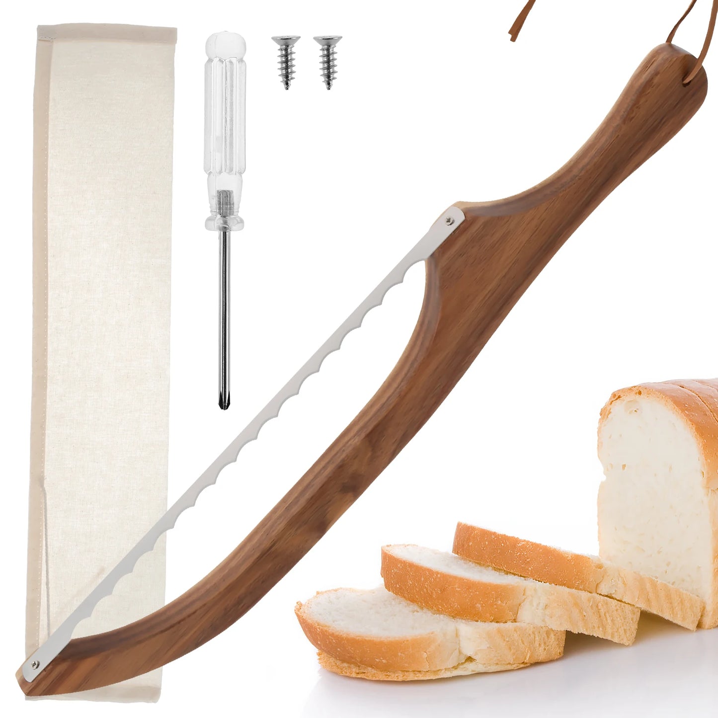 Serrated Bread Knife Bread Bow Cutter Multi-Purpos Baguette Cutter Stainless Steel Loaf Bread Slicer Slicing Sourdough Bake Tool