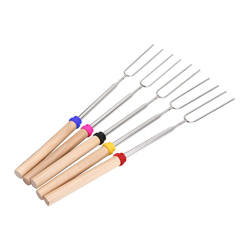 5pcs Outdoor BBQ Fork Telescopic U-Shaped Camp Barbecue Cookware Roasting Sticks