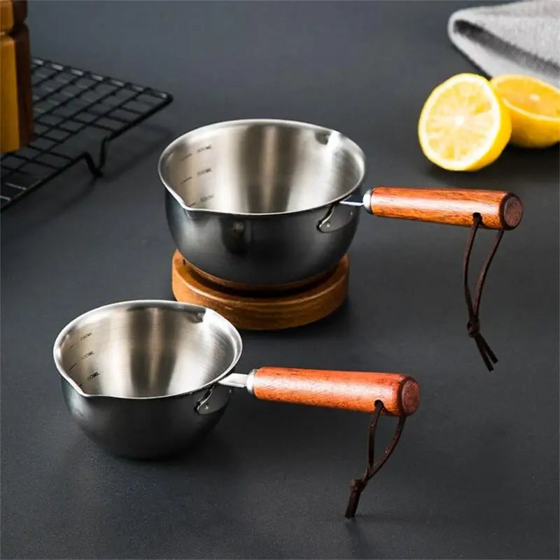 Stainless Steel Mini Soup Pot with Wooden Handle Milk Pan Small Saucepan for Burning Oil Reheating Soup Stovetop Camping