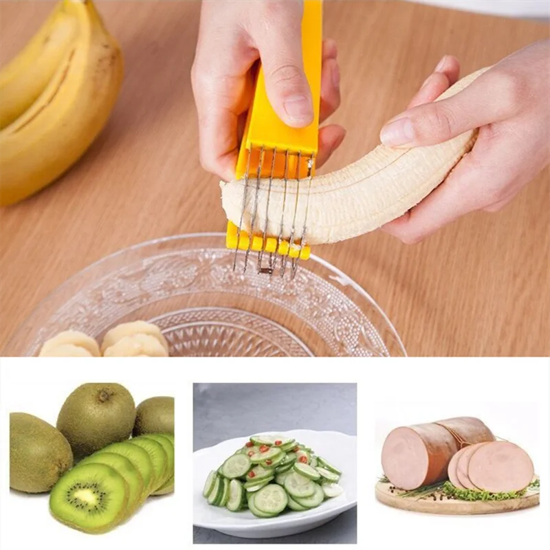 1Pc Vegetable Fruit Slicer Banana Ham Sausage Cucumber Stainless Steel Cutter Salad Sundaes Cooking Household Kitchen Tools