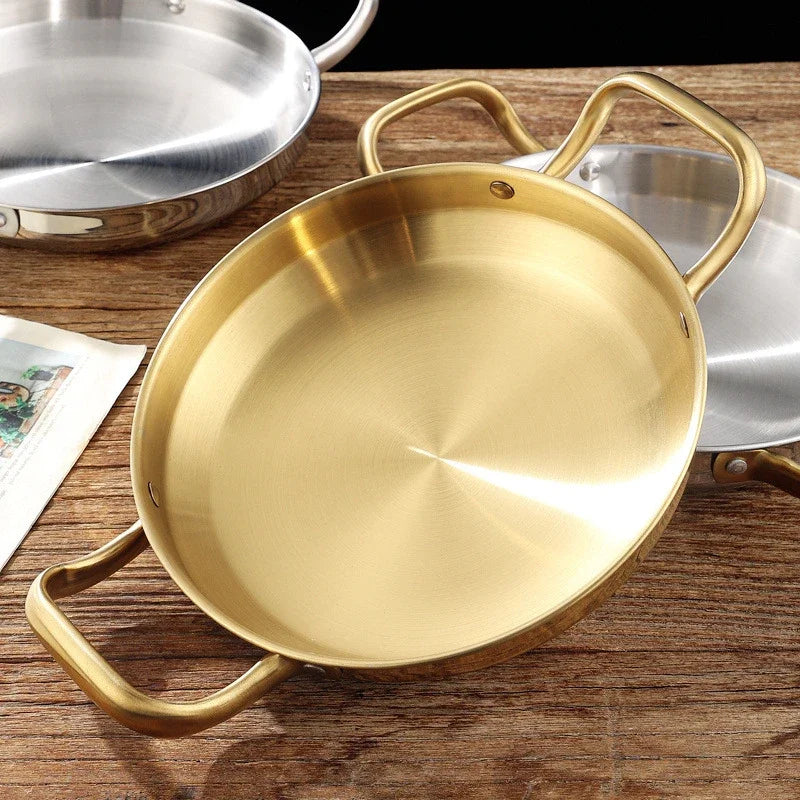 Golden Korean Army Hotpot Thickened commercial double ear Frying pan Dry pot basin Stainless steel Spanish seafood rice pot